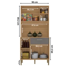 Kit Cozinha 3 Portas 1 Gaveta 8977 Freijó Gris 2538 - Kits Paraná